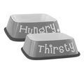 Design Imports Hungry & Thirsty Square Pet Bowl Grey - Set of 2 CAMZ10404